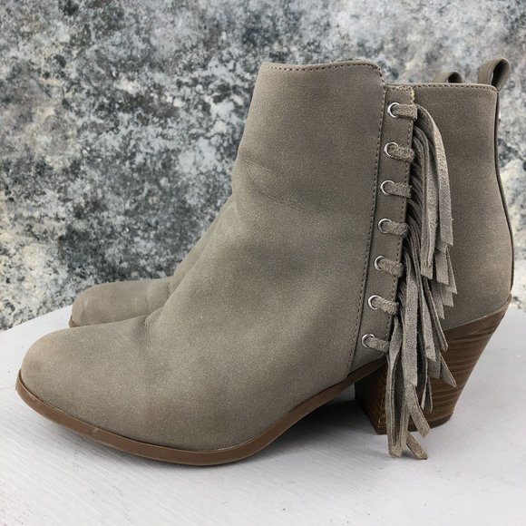 Circus Sam Edelman Women's Size 10M Lennon Grey Leather Fringe Ankle Booties - Picture 3 of 14